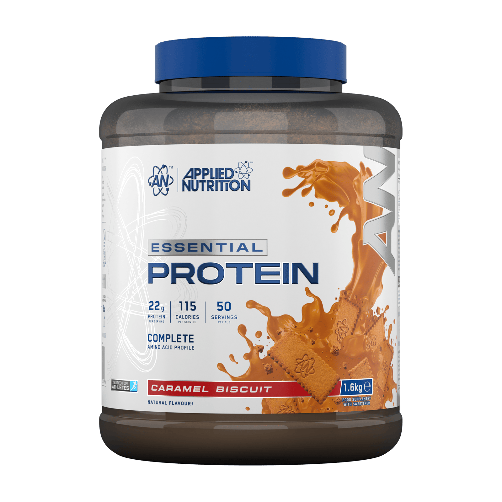 Applied Nutrition Essential Protein 1.6kg Caramel Biscuit front-facing tub